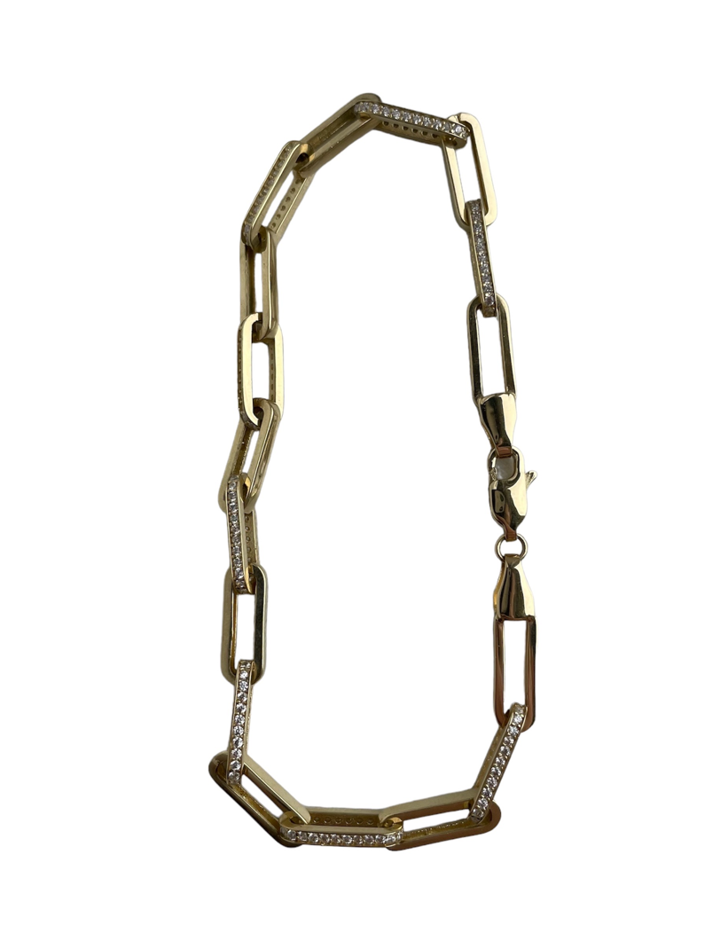 Gold Bracelet Paperclip With Zircons