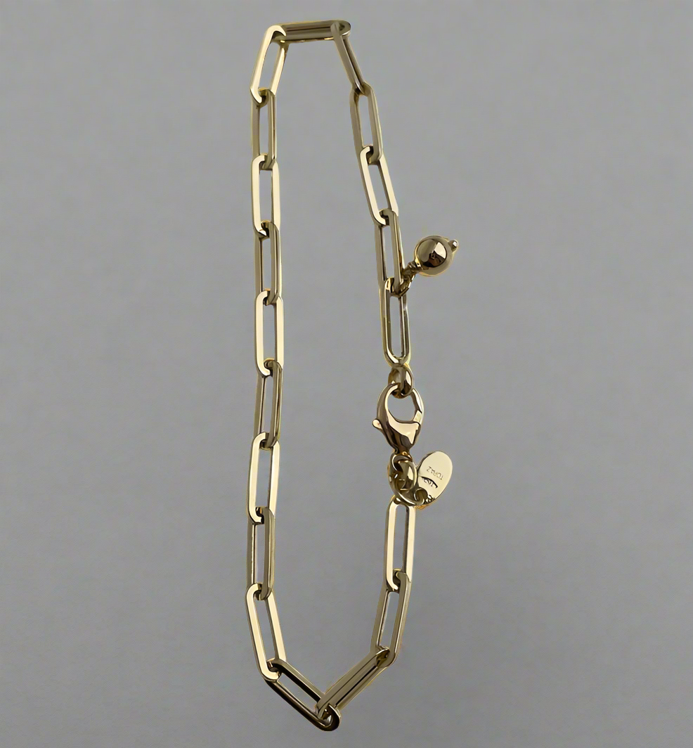 18K Gold Bracelet - Paperclip With S.Ball Pendant