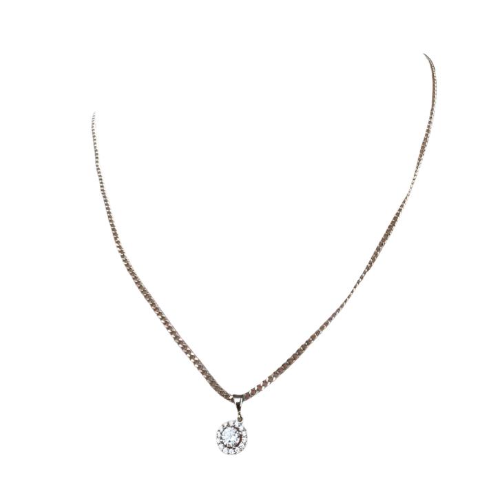 White Gold Nacklace - Rounded Zirconia Pendant